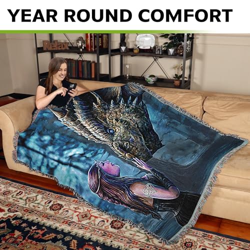 Pure Country Weavers Once Upon a Time Dragon Woven Blanket by Anne Stokes - Fantasy Gift Cotton Tapestry Throw - Made in The USA - 72" x 54" - color: Once Upon, size: 72" x 54"