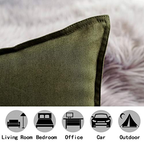 Jeanerlor Cotton Linen Square Decorative Throw Pillow Case Cushion Cover with Twin Needles Stitch on Edge, 12"x20"(30 x 50cm), 2 Pcs, Olive Green - color: Olive Green, size: 20" x 12" (Pack of 2)