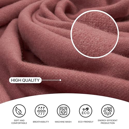 | Wool Blanket/Throw | 100% New Zealand Wool | Perfect for Home and Outdoors | Virgin Wool Throw with Fringes 75"x87" (190 x 220 cm) - color: Cherry Blossom Pink, size: Full