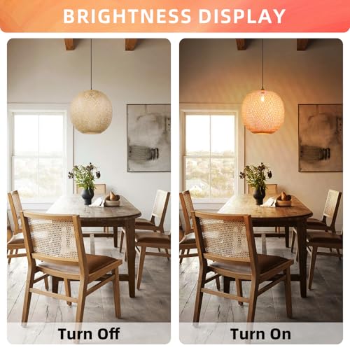 Arturesthome 15.7" Bamboo Pendant Lights, Round Wicker Chandelier, Hand-Woven Boho Basket Lampshade Hanging Ceiling Light for Kitchen Island Living Room - size: 15.7″W x 14″H