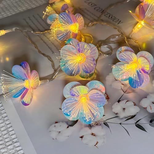 Fiber Optic Flower String Lights Battery Operated 10ft 20 LED Artificial Flower Garland Fairy Lights for Wedding Christmas Party Room Garden Decor (Warm White, 10ft) - size: 10ft