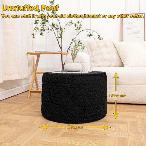 Asuprui 20x14 Inch Unstuffed Ottoman Pouf Cover – Lightweight Foot Rest, Floor Bean Bag Chair, Storage Pouf for Living Room, Bedroom & Balcony (Filler Not Included) (Black) - color: Black