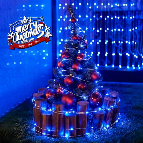 JMEXSUSS 200 LED Blue Fairy Lights Plug in, 66 ft Christmas Tree Lights Outdoor Waterproof with 8 Modes, Christmas Twinkle Lights for Bedroom Christmas Tree Decor - color: Blue, size: 66FT 200LED