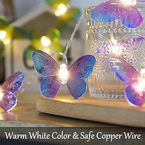 Fielegen 20 LED Butterfly String Lights, 9.84ft/3 Meter Battery Powered Purple Butterfly Fairy Lights for Home Bedroom Indoor Outdoor Garden Wedding Party Holiday Summer Decoration - color: Butterfly