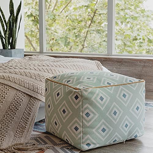 MOCOFO Boho Pouf Cover Unstuffed Square Ottoman Pouf Chair,Home Decor Pouf Cover(White,40x40x30cm)