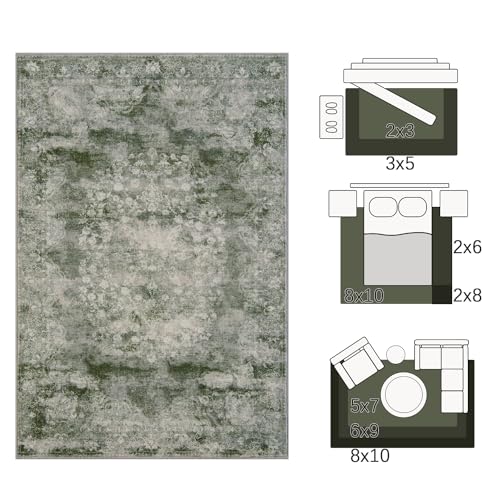 jinchan Green Floral 2x3 Rugs for Entryway - Vintage Washable Area Rug Ultra-Thin Low-Pile Soft Small Non-Slip Distressed Doormat for Entrance Kitchen Bedroom Bathroom (2x3ft,Forest Green) - color: Fairyland Forest Green, size: 2' x 3' (Buttery Soft)