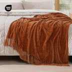 RECYCO Throw Blanket Soft Cozy Chenille Throw Blanket with Fringe Tassel for Couch Sofa Chair Bed Living Room Gift (Rust, 60" x 80") - color: Rust, size: 60'' X 80''