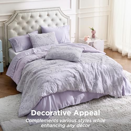 Bedsure Purple Comforter Set Queen, GentleSoft™ 3 Pieces Breathable Bow Comforter Set Women Girls with 2 Pillow Shams, Cute Queen Bedding Sets Purple Room Decor Aesthetic Bedroom Decor, 90x90 Inches - color: 01 - Bow Light Purple, size: Queen (90" x 90")