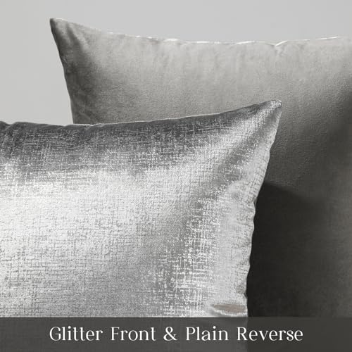 Phantoscope Pack of 2 Sparkling Velvet Decorative Solid Throw Decorative Pillow Cover Soft Silver Glitter Square Cushion Cover Pillowcase for Couch Bed and Chair, Gray, 12 x 20 inches, 30 x 50 cm - color: Gray and Silver, size: 20" x 12" (Pack of 2)