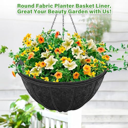 Riare 8 Pack 16 Inch Round Fabric Planter Basket Liner- Hanging Basket Liners Replacement Coco Fiber Liner Alternative for Hanging Basket Flowers (Prevent Birds from Nesting) - size: 16inch
