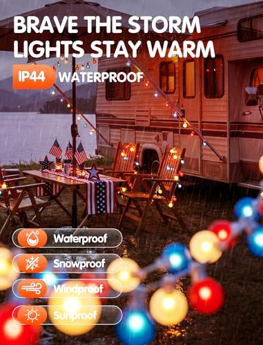 SUNSGNE 25FT G40 Red White and Blue String Lights Outdoor, Frosted Globe 4th of July Lights, Waterproof Connectable Patriotic Light for July 4th Independence Day, Memorial Day - color: Frosted Red White Blue-White, size: 25 Ft