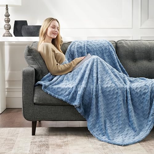 Velvet Plush Jacquard Tile Throw Blanket for Couch - Buttery Soft, Cozy Throw, for Women (Ashley Blue, 50" x 60") - color: Ashley Blue
