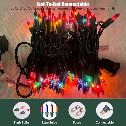 HISHINY Christmas Lights 100 Count Multicolor Christmas Tree String Lights with Green Wire for Outdoor Indoor Christmas Decorations Wedding Decorations Valentines Day Decor,UL Certified (21feet) - color: Multicolor