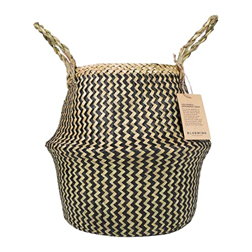 Blueming Home Wicker Plant Basket – Large Seagrass Floor Pot for Faux Olive Tree or Snake Plant, Black Decorative Woven Indoor Planter for 9-10 Inch (Black, Large) - color: Black, size: Large