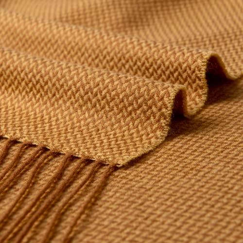 BOURINA Herringbone Two Tone Throw Blanket Faux Cashmere Fringe Soft Lightweight Cozy for Bed Couch Decorative Throws Blanket,Gold, 50" x 60" - color: Gold, size: 50"x60"