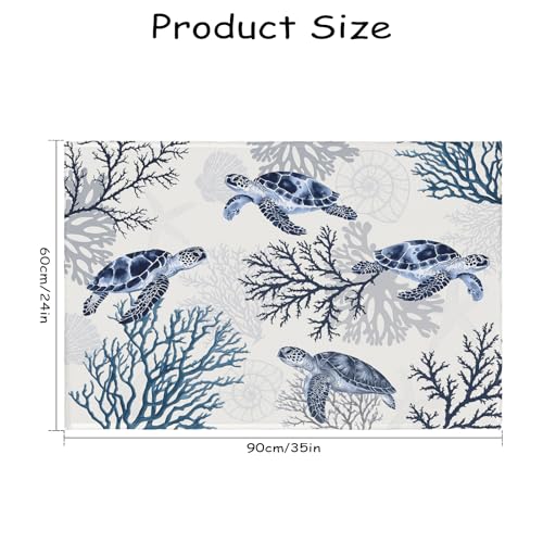 Summer Coastal Outdoor Door Mat 2x3 Nautical Coral Sea Turtle Entryway Area Rug Navy Blue Beach Theme Small Low Pile Front Doormat Washable Throw Rugs for Living Room Bedroom Kitchen - color: Coastal Turtle