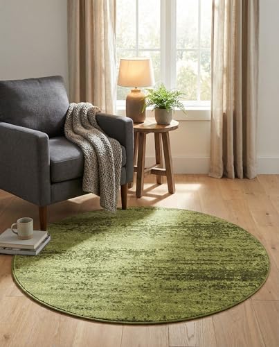 Rugs.com - Angelica Collection Rug – 4 Ft Round Green Easy-Clean Rug – Ideal for Entryways, Bedrooms, and Home Offices - color: Green, size: 4' (Round)