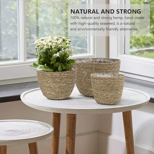 Woven Flowerpot Basket for Indoor Plants, Rattan Straw Plant Container with Natural Braided Design, Boho Style Planter for Succulents and Small Flower Pots