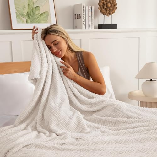 Whale Flotilla Fuzzy Fleece Throw Blanket for Couch, Bed, Soft Fluffy Jacquard Waffle Blankets for All Season, Lightweight and Cozy, 50x60 Inch, Ivory - color: Ivory, size: Throw(50x60 Inch)