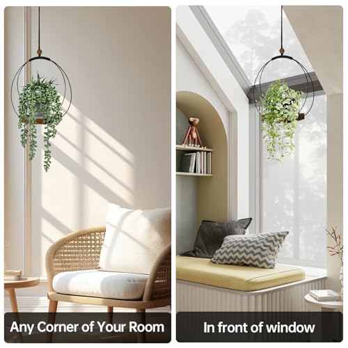 Adnkwolivt Hanging Planters for Indoor Plants - Plant Hanger Outdoor Pack of 2, Metal Plant Hanger Mid Century, Hanging Wall Ceiling Window, Gift for Mom, Plant Lovers, Housewarming - color: Black Metal/Walnut Wood Base, size: 2 Pack