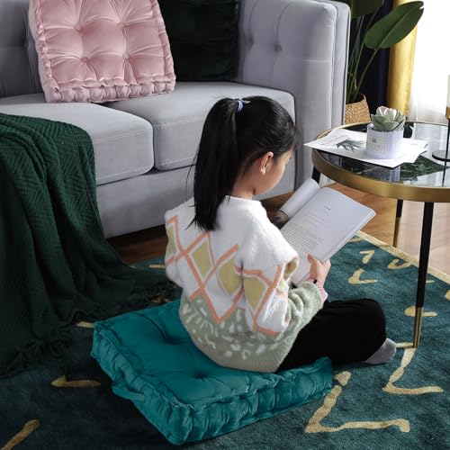 vctops Square Solid Color Velvet Seat Cushion with Handle Tufted Thicken Chair Pad Tatami Floor Pillow Cushion 16.5"x16.5"x4" Blue - color: Blue
