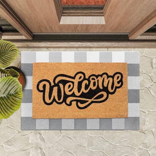 Buffalo Plaid Outdoor Rugs 2 x 3 Grey and White Rug, Front Door Mat Washable Small Throw Rug for Kitchen Entryway Patio Bathroom Farmhouse Decor Area Rug - color: Grey and White, size: 2‘×3’