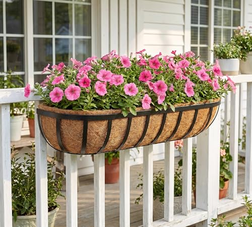 Y&M 2pcs 36" Coco Liner for Window Box Deck Basket Planter Trough Coconut Fiber Liners, Pre-Formed Replacement for 36inch Outdoor Hanging Basket - color: 2pcs 36in Arc