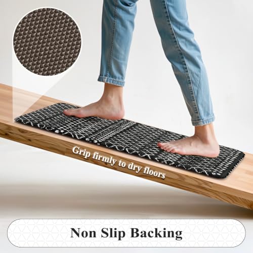 KIMODE Anti Fatigue Mats for Kitchen Floor 17"x47"+17"x29", Black Boho Distressed Kitchen Rugs Sets of 2, Cushioned Kitchen Floor Mats, Non Slip Standing Mats for Sink Laundry Room Decor Office Desk - color: Black Diamond, size: 17.3" x 47 "+ 17.3" x 29 "