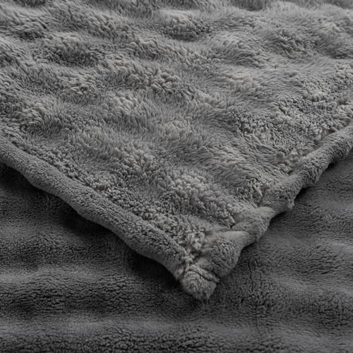 YUSOKI 3D Fleece Bubble Throw Blanket | 380GSM Ultra Soft Fluffy Plush | Non-Shedding Lightweight Cozy Blanket for Couch Sofa Bed | All Season (Grey,50 * 60inches) - color: Grey, size: Throw(50" x60")