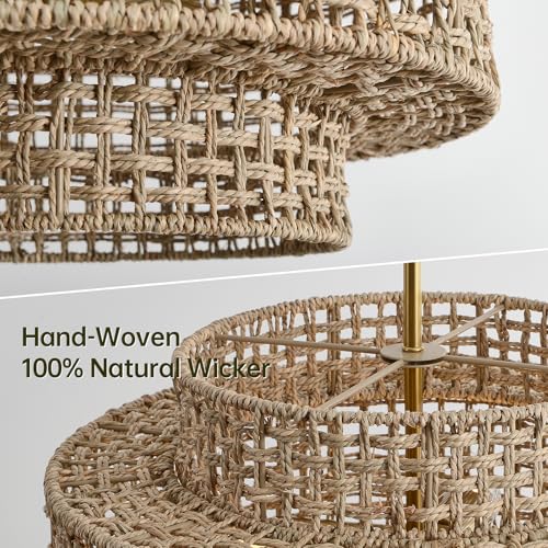17.7” Boho Rattan Chandelier Light Fixture 4-Light Hand Woven Rustic Chandeliers with Wicker Shade, Farmhouse Chandelier Hanging Light for Dining Room Kitchen Island, Living Room, Foyer - color: Linen, size: 17.7" 4-Light