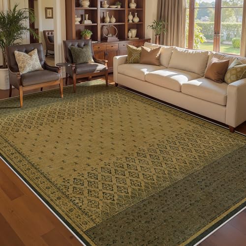 Joydeco Vintage Washable 6x9 Area Rugs for Bedroom, Brown Dining Room Rugs for Under Table Non Slip, Boho Geometric Ultra-Thin Soft Indoor Floor Throw Carpet for Living Dorm Farmhouse - color: Brown, size: 6' x 8'11" (Rectangular)