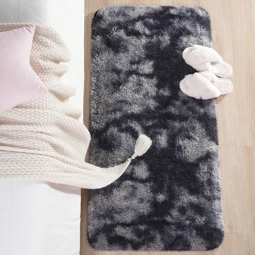 Chicrug Soft Runner Rugs for Bedroom Living Room Plush Fluffy Rug 2x4 Feet, Shag Furry Area Rug Carpet Non Shedding for Nursery Children Kids Girls Room Home Decorative, Grey and Black - color: Grey and Black, size: 2' x 4' (Runner)