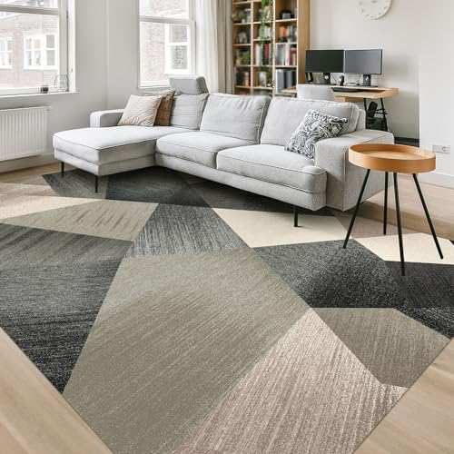 HOMFINE Washable Modern Area Rug - Geometry Style 5x7 Rugs for Living Room, Bedroom, Machine Washable Rug Soft Non Slip Non Shedding Area Rug - Green, 5'x7' - color: Green, size: 5' x 7' (Rectangular)