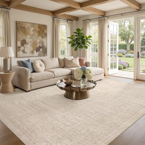 Nakagishi 8x11 Area Rugs Living Room: Washable Large Vintage Rug Neutral Non-Slip Soft Stain Resistant Indoor Carpet for Bedroom Nursery Dining Room Office Playroom - Beige - color: Beige, size: 8' x 11' (Rectangular)