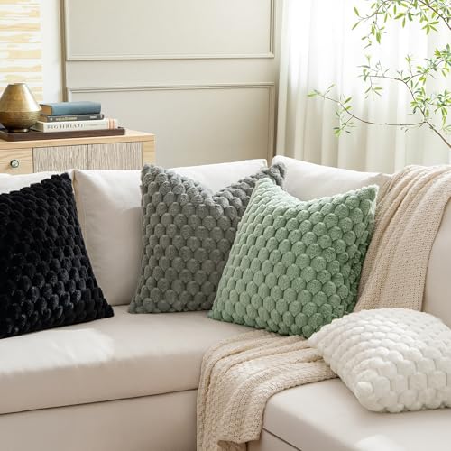MIULEE White Faux Fur Decorative Throw Pillow Covers 18x18 Inch Set of 2 Super Soft Cozy Plush Cushion Cases Luxury Fluffy Pillowcases for Sofa Couch Bed Living Room - color: White, size: 18" x 18" (Pack of 2)