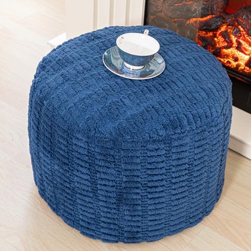 Poofieotto Handmade Unstuffed Ottoman Pouf Cover – Versatile Storage Footstool & Floor Pouf for Living Room, Bedroom, or Wedding Decor | 20" Diameter x 14" Height | Filler Not Included (Navy Blue) - color: Navy Blue
