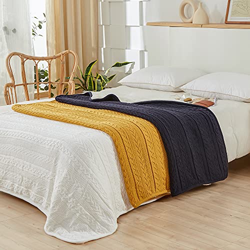 Longhui bedding Acrylic Cable Knit Sherpa Throw Blanket - Thick, Soft, Big, Cozy Navy Knitted Fleece Blankets for Couch, Sofa, Bed - Large 50 x 63 Inches Navy Blue Coverlet All Season - color: Navy, size: 50" x 63", Standard