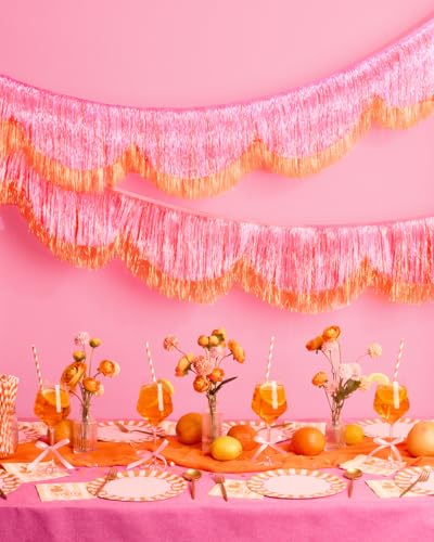 xo, Fetti Pink and Orange Scallop Fringe Banner | Bachelorette Party, Birthday, Summer Decor, Iridescent, Fiesta, Girly, Photo Prop, Backdrop