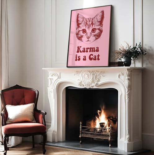 Poster Master Karma Is A Cat Poster - Retro Cat Print - Preppy & Trendy Art - Modern Design - Humorous Print - Minimal Design - Funny Quotes Decor - Dorm or Living Room Decor - 8x10 UNFRAMED - color: Style-07, size: 8"L x 10"W