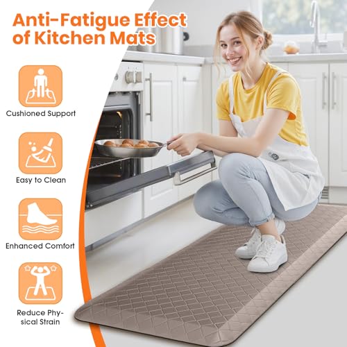 4/5 Inch Extra Thick Kitchen Mats for Floor,Non Slip Anti Fatigue Kitchen Rugs,Waterproof Stain Resistant Sink Mat,Cushioned Standing and Comfort Mats for Office (17"x47" Khaki) - color: Khaki, size: 47"L x 17"W x 0.8"Th