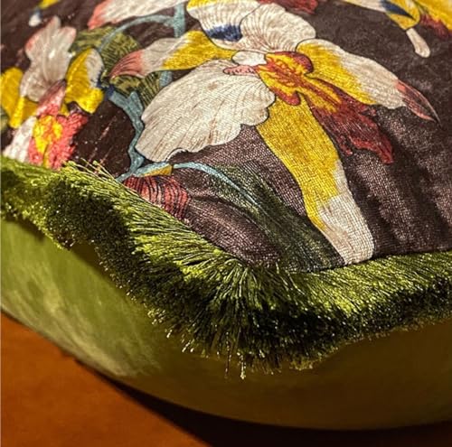 GUMAS Original Luxurious Floral and Bird Print Velvet Throw Pillow, Cushion Cover with Vintage Chinese Style Design (1, Brown Cover) - color: Brown Cover