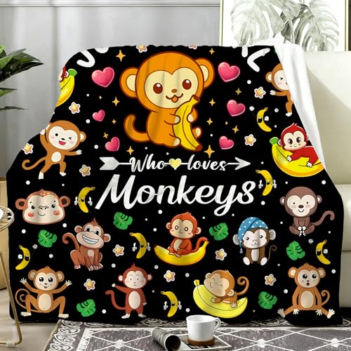 Cute Monkey Banana Blanket Cartoon Animal Pattern Monkeys Stuff Blankets and Throws Monkey Gifts for Girls Kids Women Adults 50"x40" - color: Monkey, size: 50"x40"