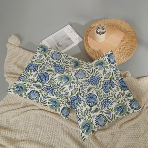 Boho Navy Blue Pillow Covers 16x16 Inch 2 Pcs Sage Green Vintage Floral Decor Throw Pillows Spring Flower Summer Outdoor Farmhouse Decoration Pillowcase Cushion Cover for Couch Sofa Bed - color: Boho Navy Blue Green Floral, size: 16" x 16" (Pack of 2)