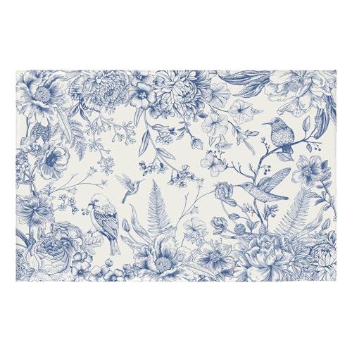 Spring Summer Blue Floral Bird Rug 2x3 Chinoiserie Vintage Flower Decorative Indoor Outdoor Doormat Small Non-Slip Low Pile Front Door Mat Area Rugs for Living Room Bedroom Home Decor - color: Chinoiserie Blue Flower