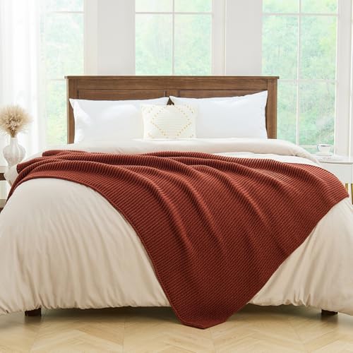 Rust Knit Throw Blanket for Couch, Rust Orange Throw Blanket, Soft Cozy Stretchy Reversible Garter Knitted Blankets for Bed, 50"x60", Rust Red - color: Rust, size: 50"x60"
