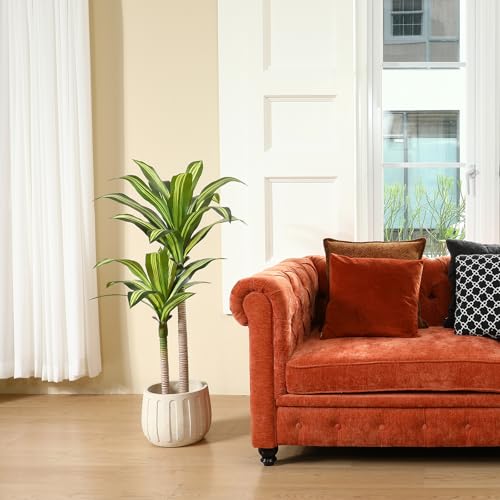 Ferrgoal Artificial Plants, 4 Ft Dracaena Tree Faux Plants Indoor Outdoor Decor Fake Tree with Woven Seagrass Basket Plants for Home Decor Office Living Room Porch Patio Housewarming - size: 4ft