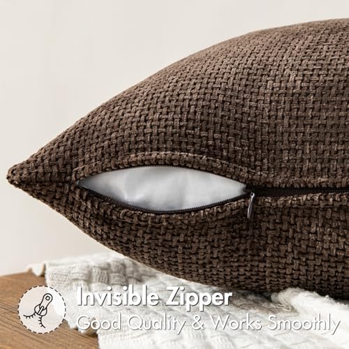 MIULEE Pack of 2 Couch Throw Pillow Covers 18x18 Inch Neutral Dark Brown Boho Accent Decorative Pillow Covers Soft Chenille Farmhouse Cushion Covers for Home Decor Bed Sofa Living Room - color: Dark Brown, size: 18" x 18" (Pack of 2)