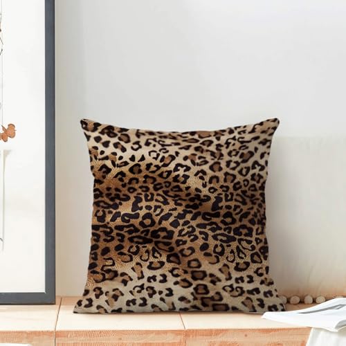 Brown Leopard Print Pillow Covers 16x16 Pack of 2,Cheetah Animal Print Throw Pillow Cover Boho Modern Brown Decorative Pillowcase Farmhouse Linen Cushion Cover for Home Couch Sofa Outdoor Decor - color: Leopard Print 1-q, size: 16" x 16" (Pack of 2)