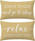 Decorative Throw Pillow Covers 12x20 Inch Set of 2 – Yellow Christian Lumbar Pillowcase – Give It to God and Go to Sleep/Relax God’s Got This – Spring Summer Faith Bedroom Bed Decor