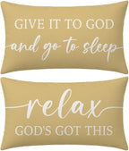 Decorative Throw Pillow Covers 12x20 Inch Set of 2 – Yellow Christian Lumbar Pillowcase – Give It to God and Go to Sleep/Relax God’s Got This – Spring Summer Faith Bedroom Bed Decor